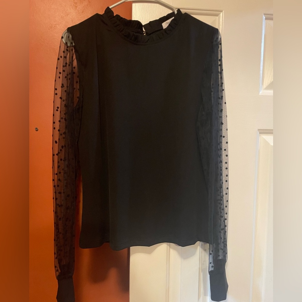 Black top with transparent long-sleeves